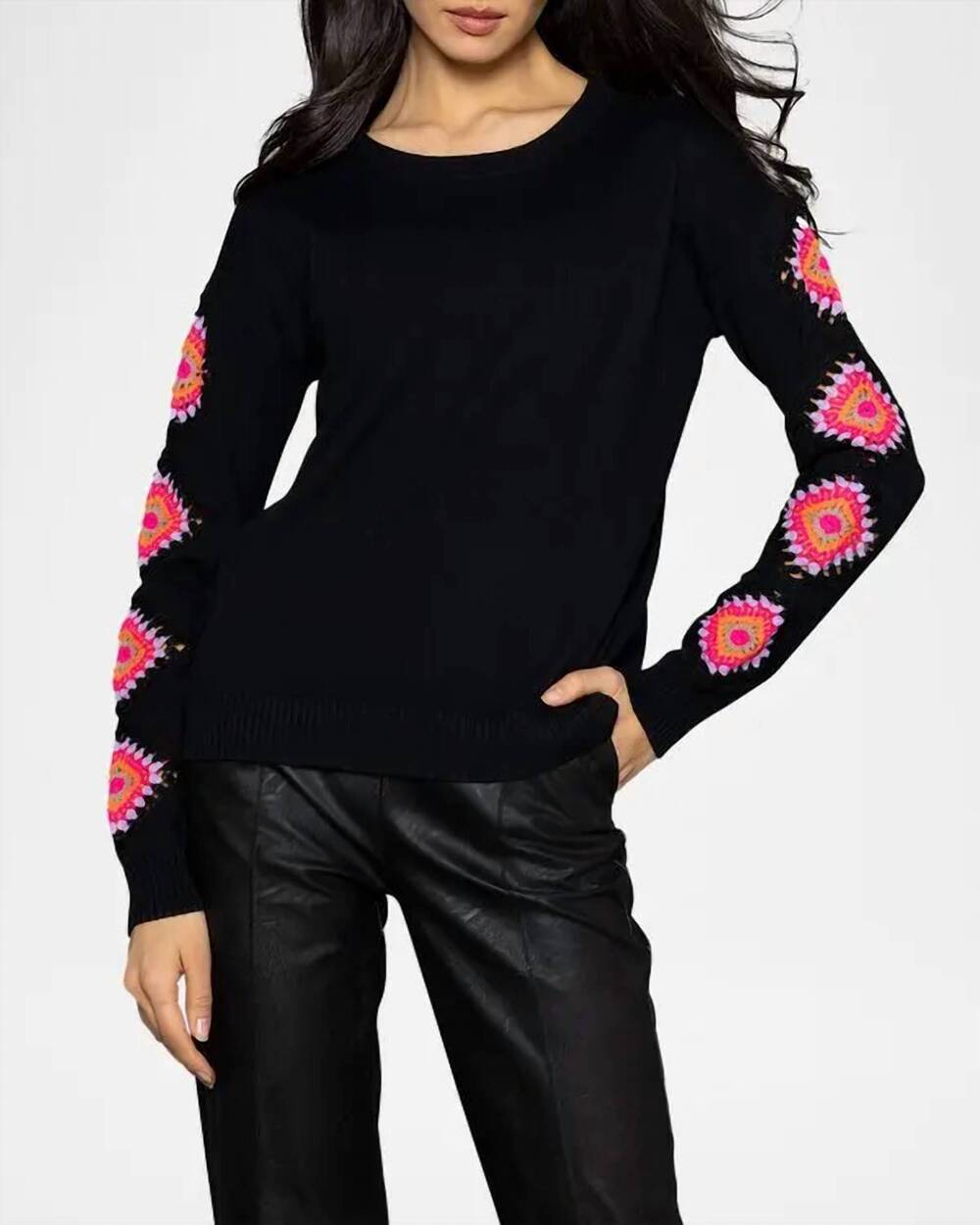 NEW LISA TODD hook up crochet-inset sweater in black